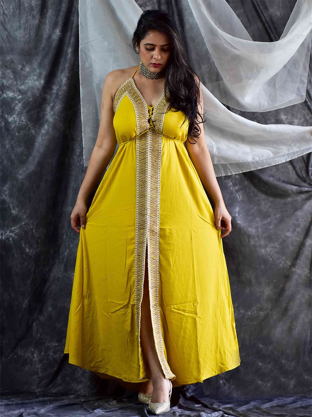 

Sundarii Shoulder Straps Maxi Dress, Mustard