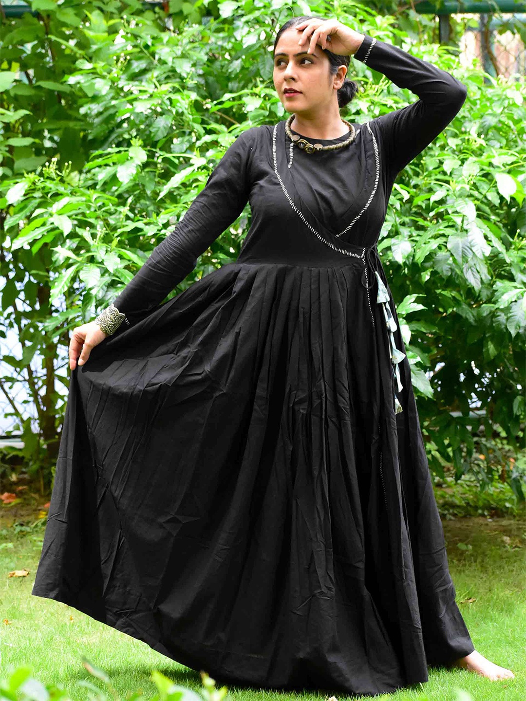 

Sundarii Fit & Flare Maxi Ethnic Dress, Black