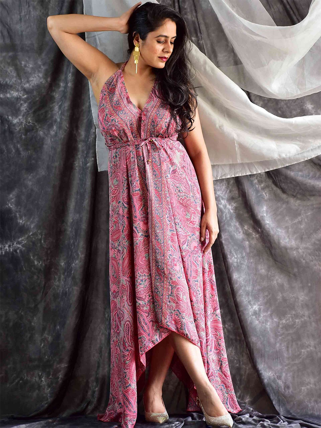 

Sundarii Halter Neck Asymetric Maxi Dress, Pink