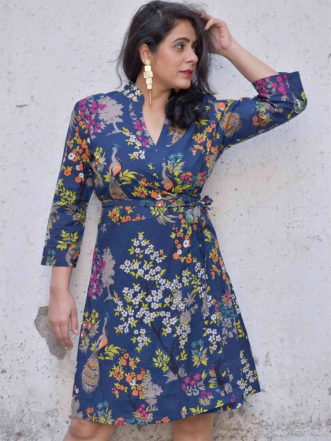 

Sundarii Floral Printed Wrap Dress, Blue