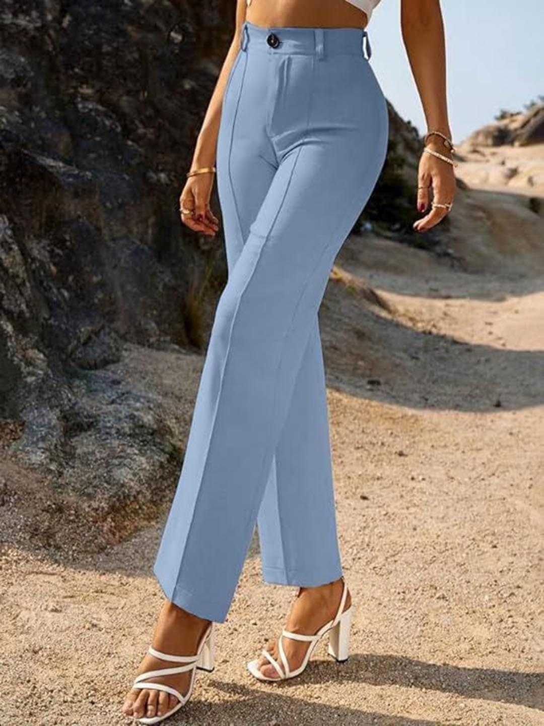 

BAESD Women Relaxed Straight Leg Straight Fit Mid-Rise Parallel Trousers, Blue