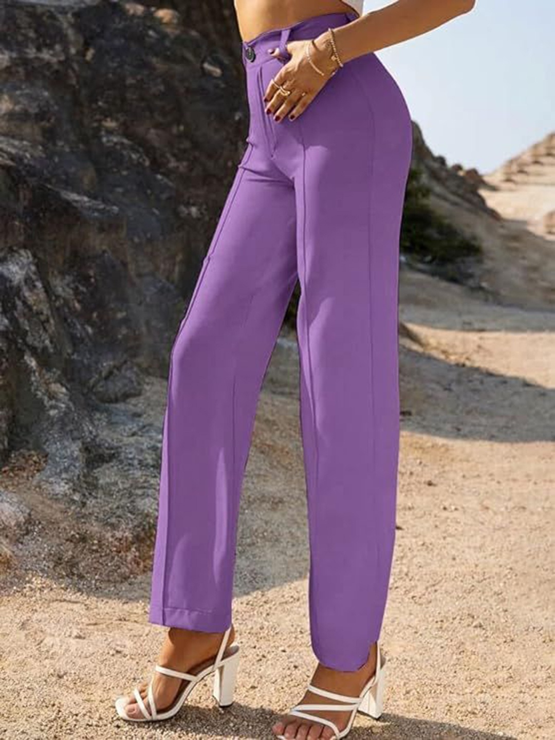 

BAESD Women Relaxed Straight Leg Straight Fit High-Rise Trousers, Lavender