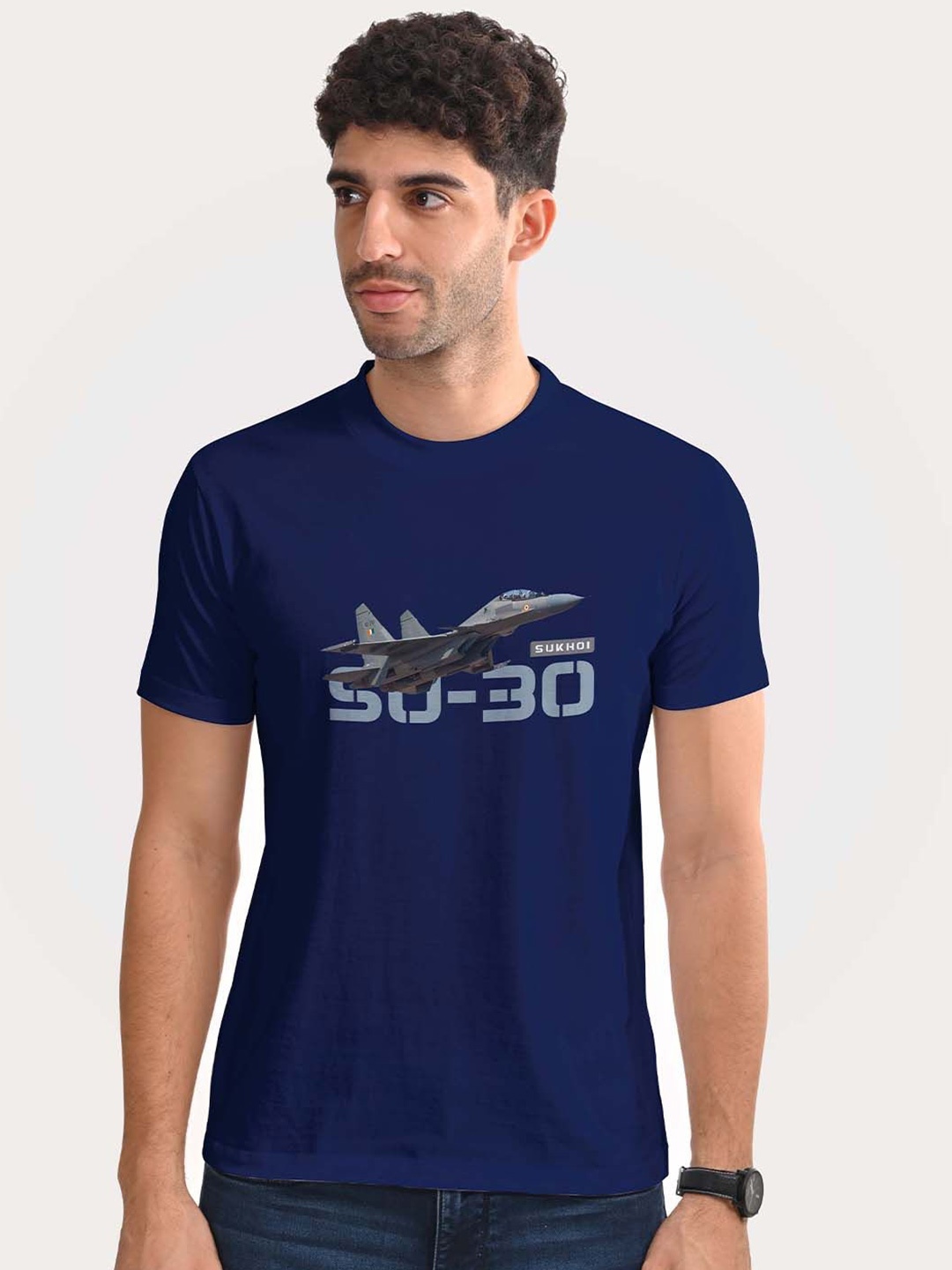 

Aero Armour Unisex Printed Round Neck Cotton Tshirt, Navy blue