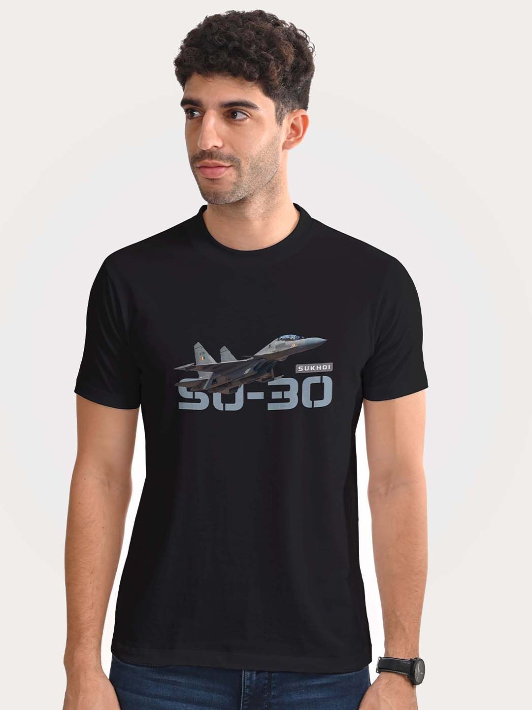 

Aero Armour Unisex Printed Round Neck Cotton Tshirt, Black