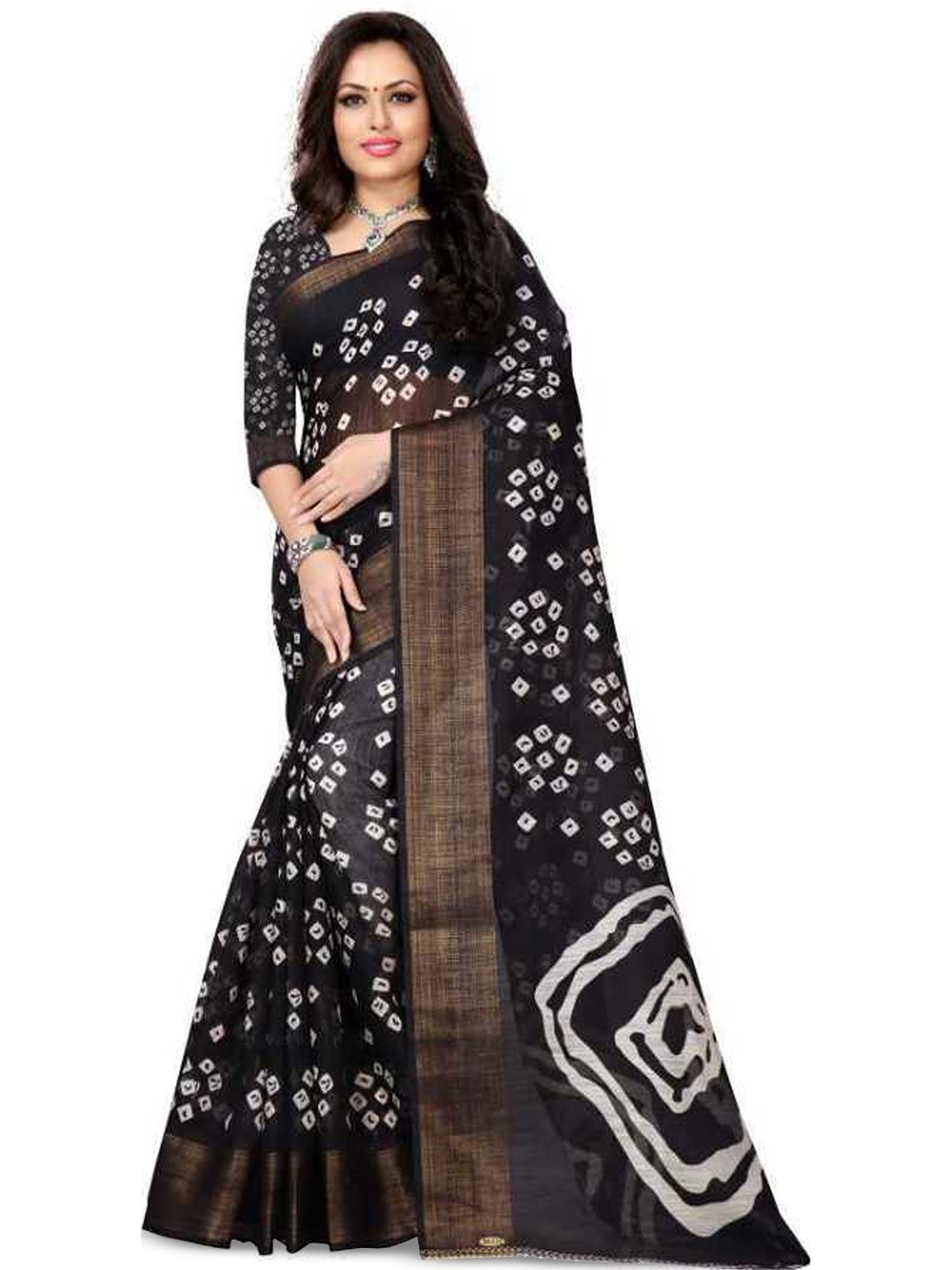 

RUNAYA NX Bandhani Printed Zari Saree, White