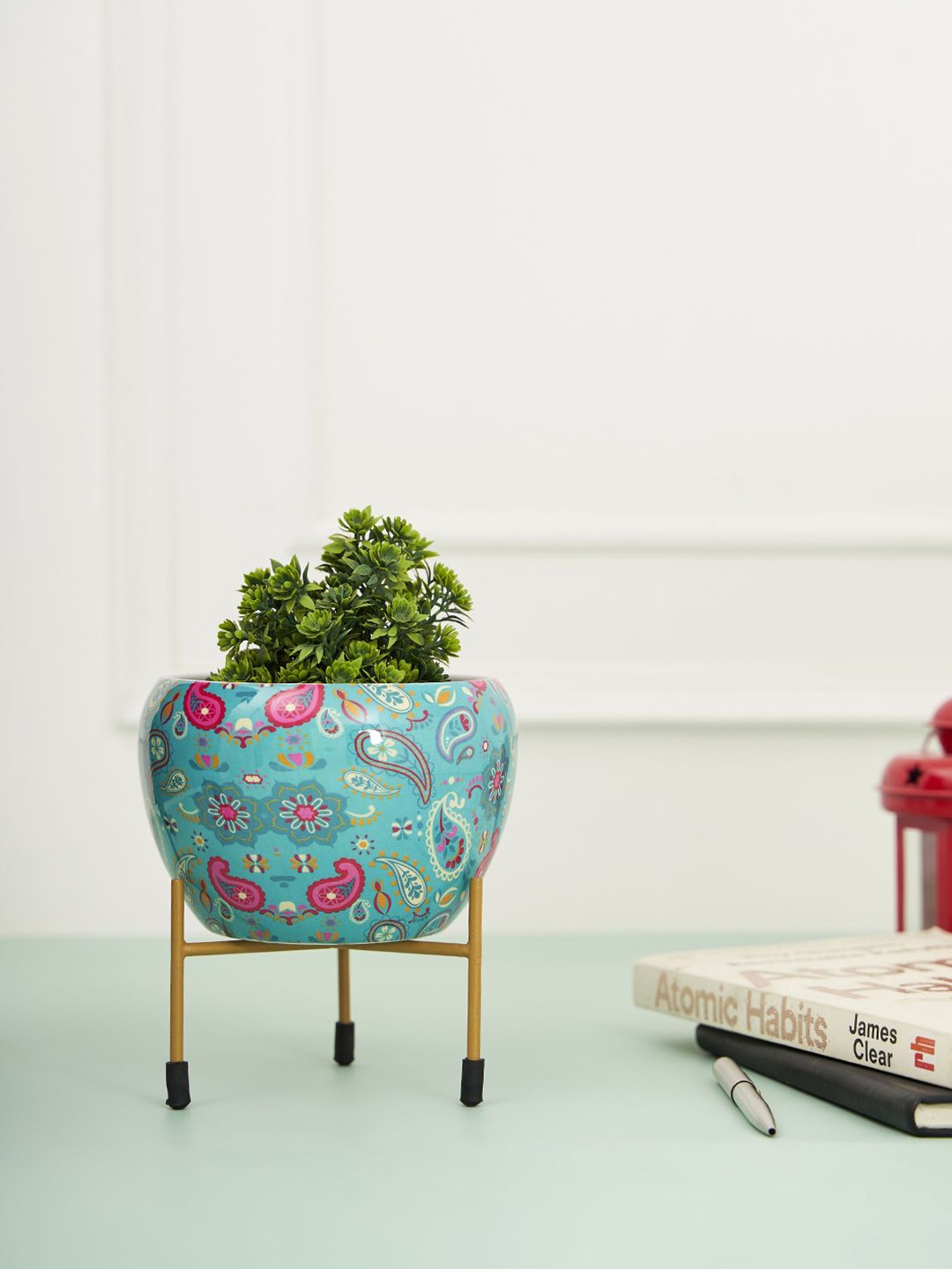 

DecorTwist Blue Printed Planter With Stand