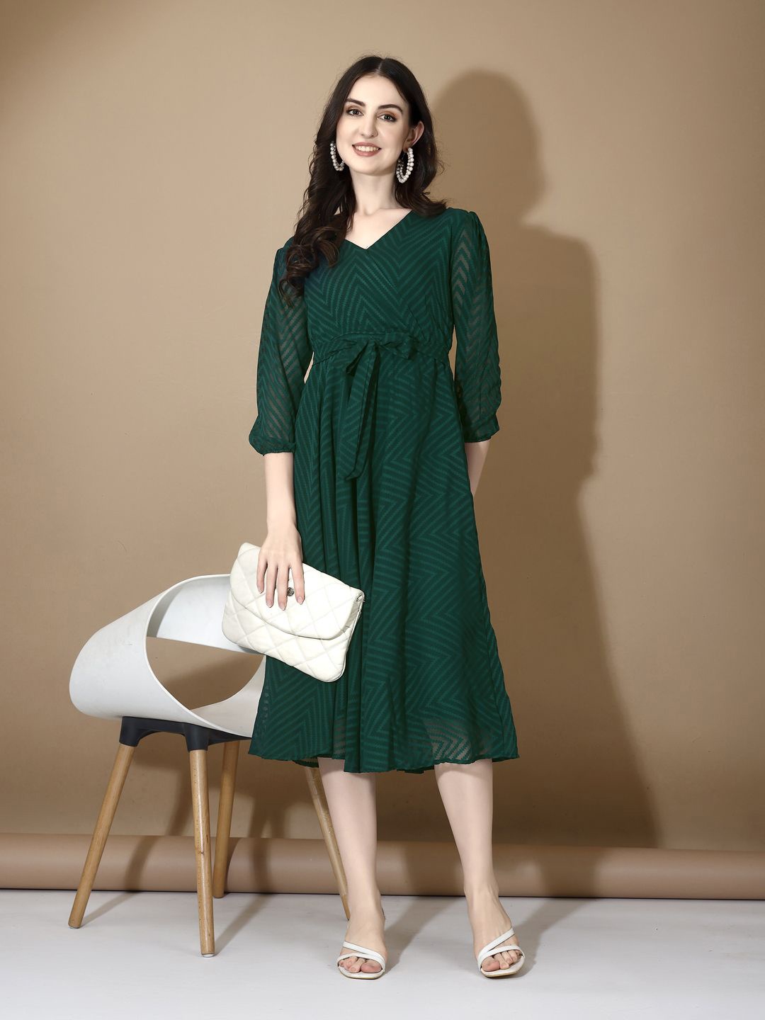 

Ethnic Yard Georgette A-Line Midi Dress, Green