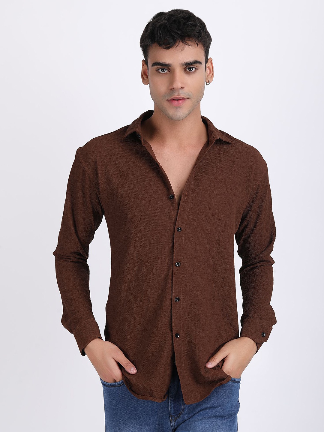 

The Roy Men Comfort Slim Fit Opaque Casual Shirt, Brown