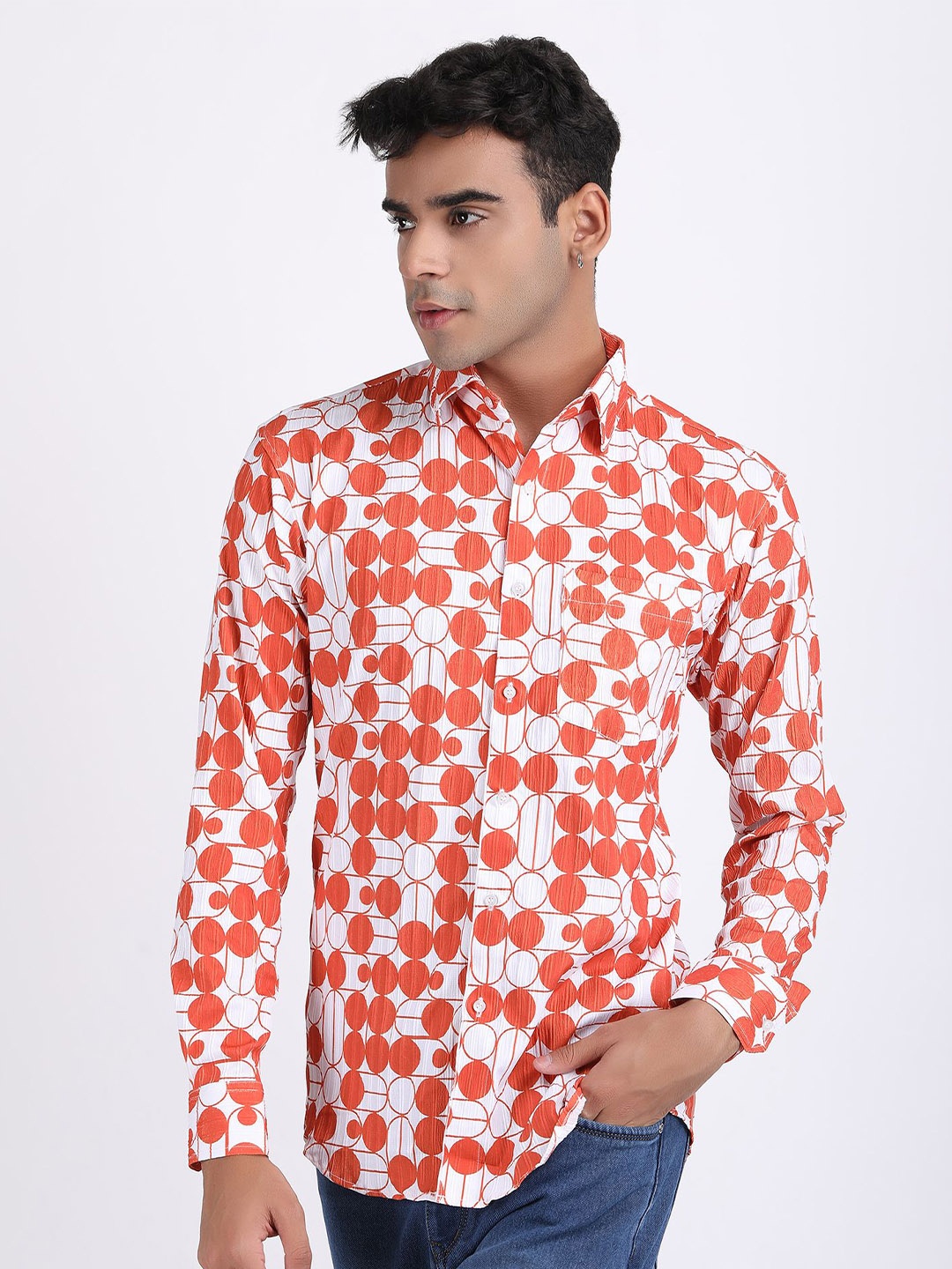 The Roy Men Comfort Slim Fit Floral Opaque Printed Casual Shirt, Orange