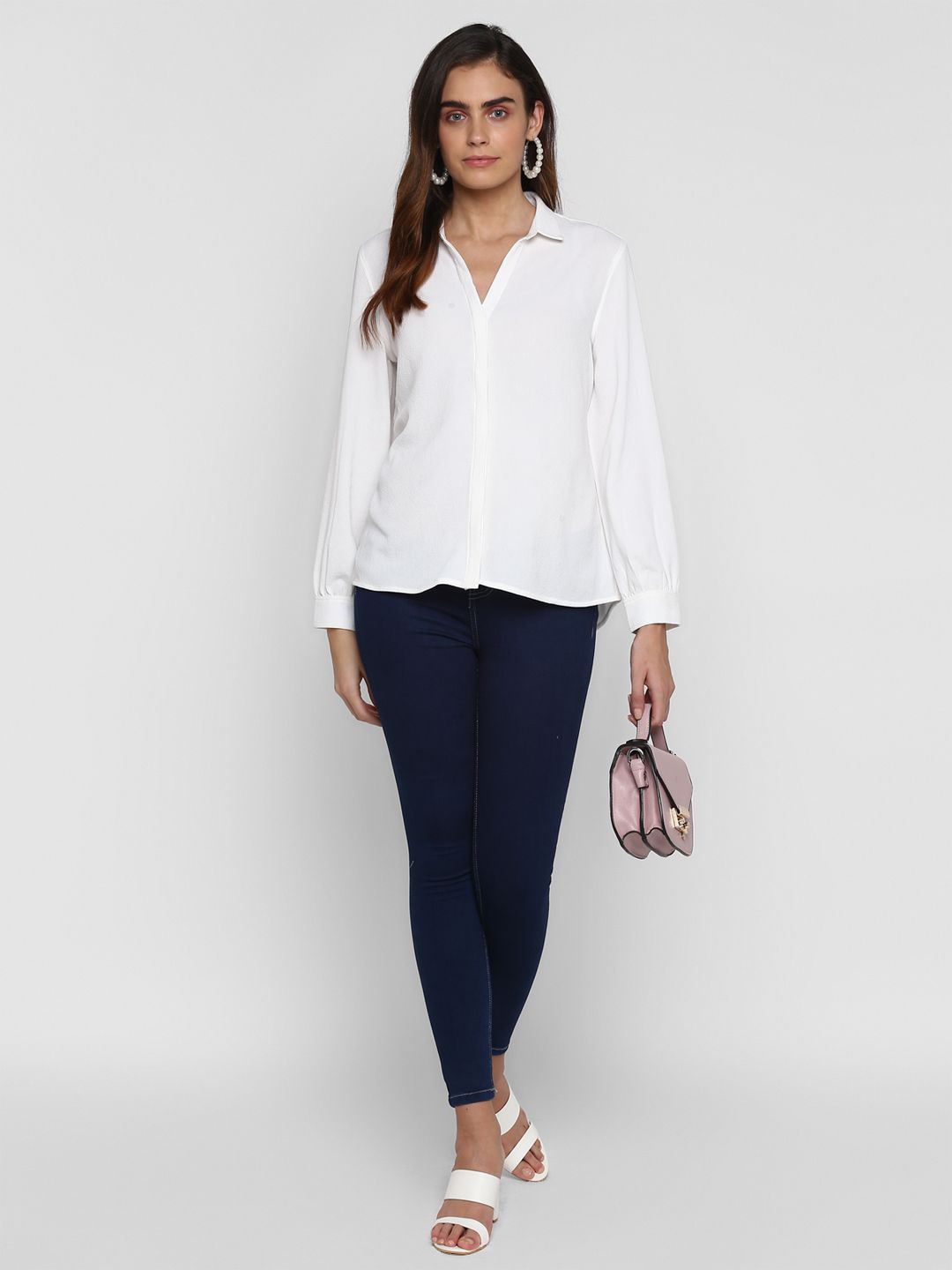 

HOUSE OF KKARMA Women Spread Collar Solid Polyester Casual Shirt, White