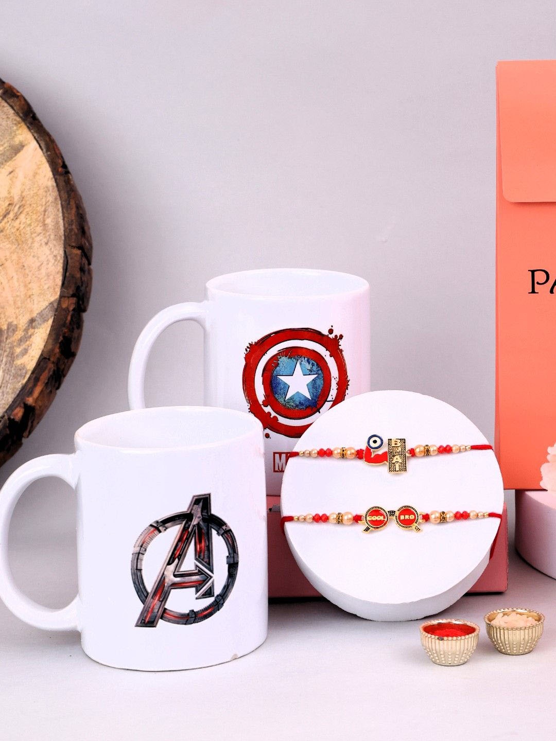 

PANASH Set Of 2 Rakhi With Mug & Roli Chawal Gift Set, Gold