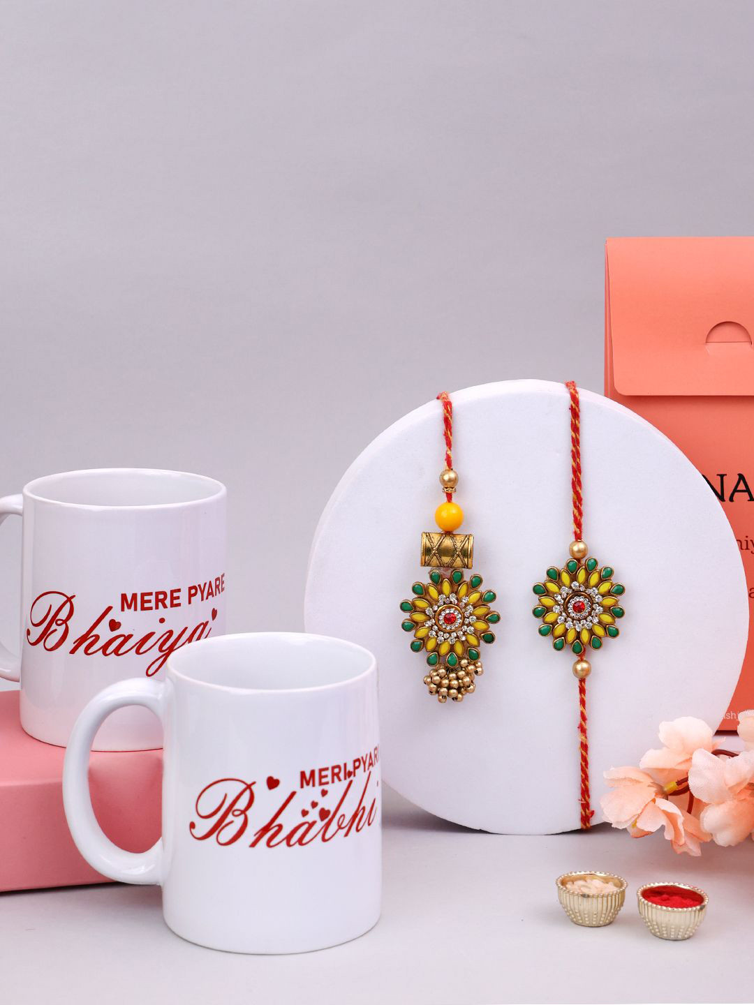 

PANASH 2 Rakhi With Mug & Roli Chawal, Gold