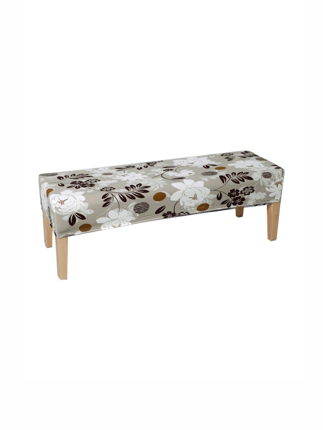 

HOKIPO Grey & White Floral Printed Stretchable Dining Bench Slipcover