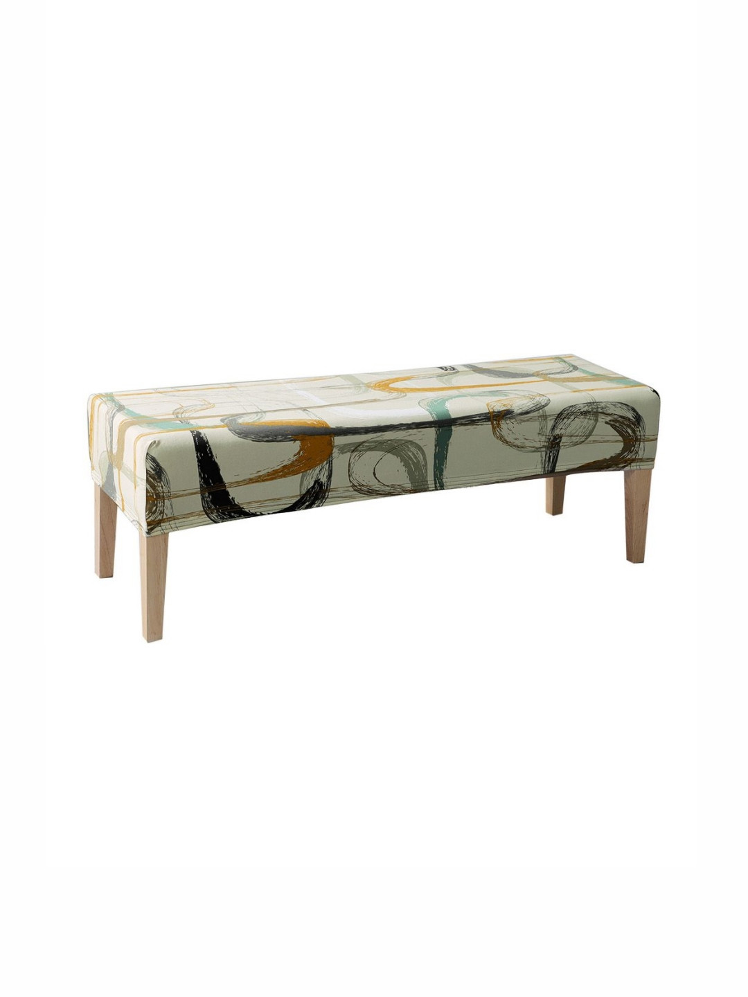 

HOKIPO Green & Black Abstract Printed Dining Bench Cover, Beige
