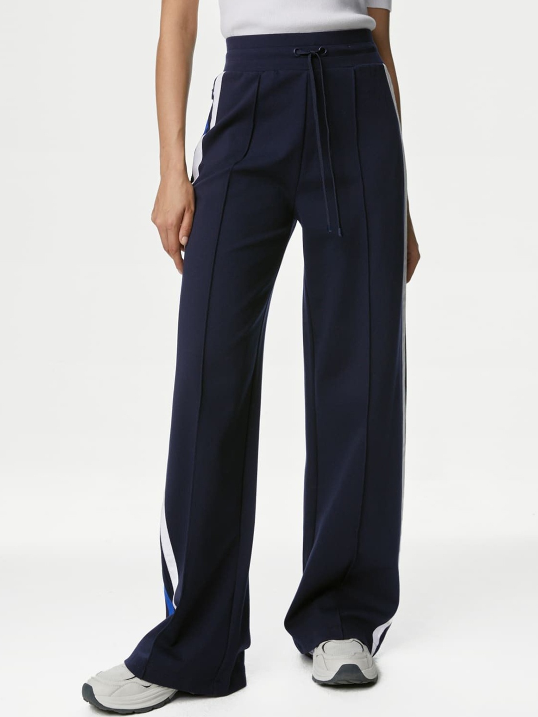 

Marks & Spencer Women Flared High-Rise Trousers, Navy blue