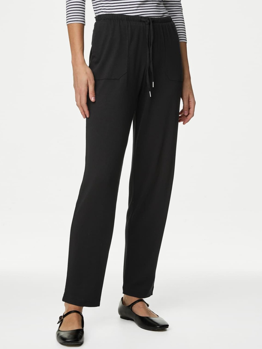 

Marks & Spencer Women Tapered Fit High-Rise Trousers, Black