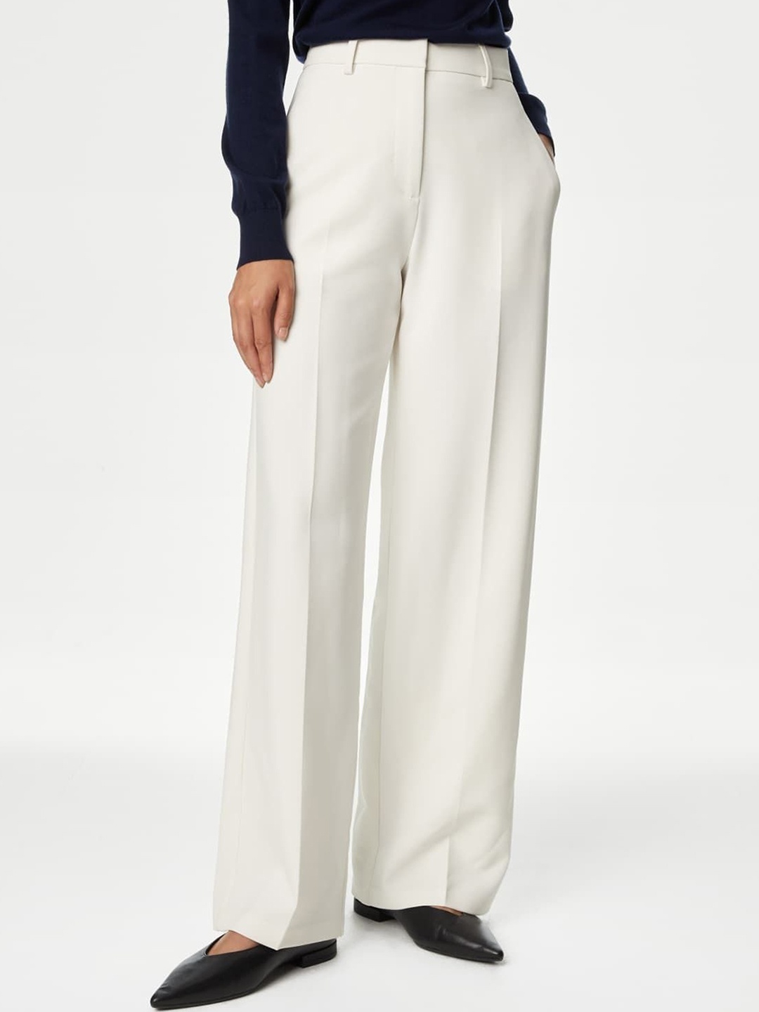 

Marks & Spencer Women Flared High-Rise Parallel Trousers, White