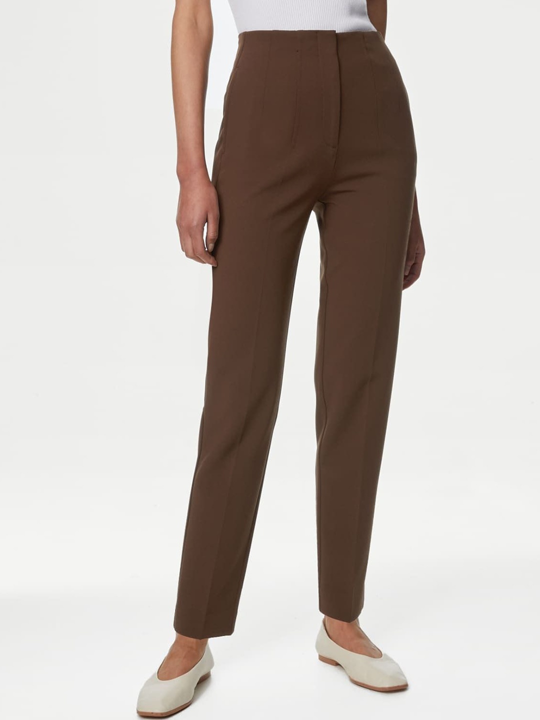 

Marks & Spencer Women Tapered Fit High-Rise Culottes Trousers, Brown