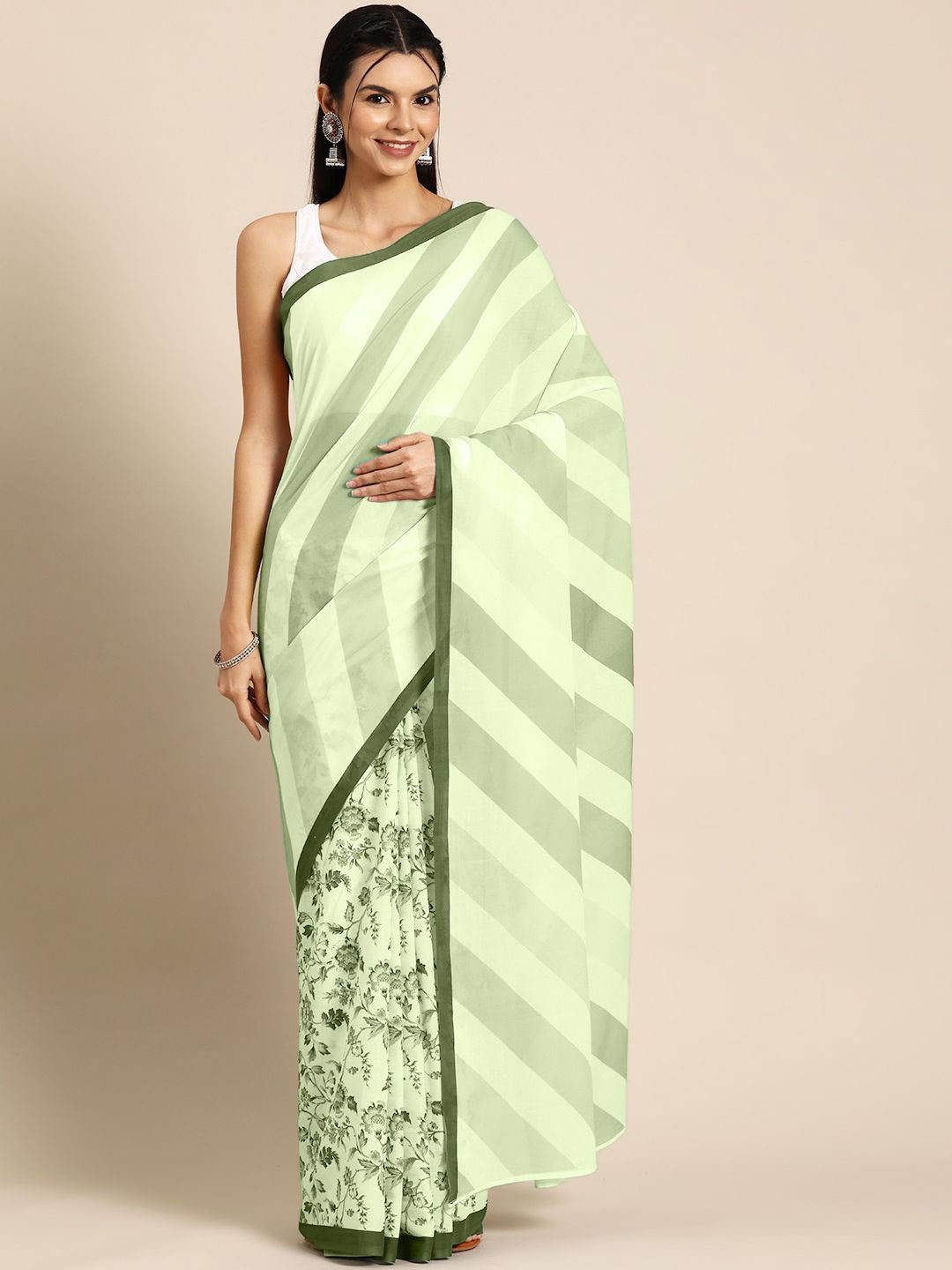 

BUTA BUTI Pure Cotton Half and Half Saree, Green