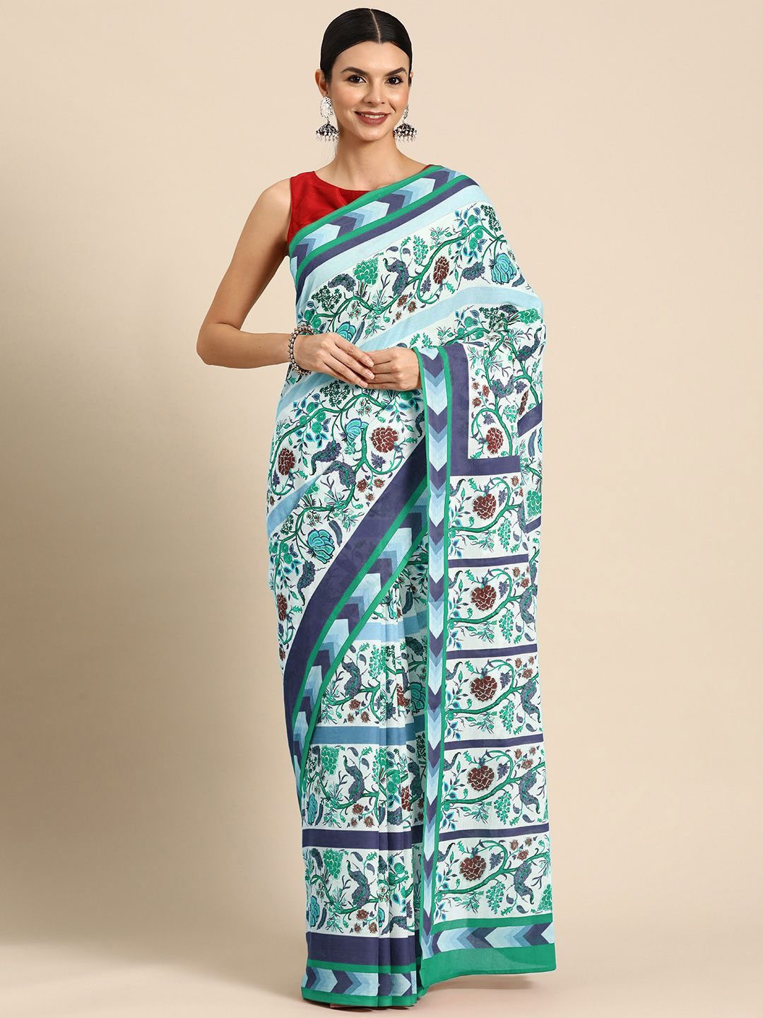 

BUTA BUTI Floral Pure Cotton Saree, Blue