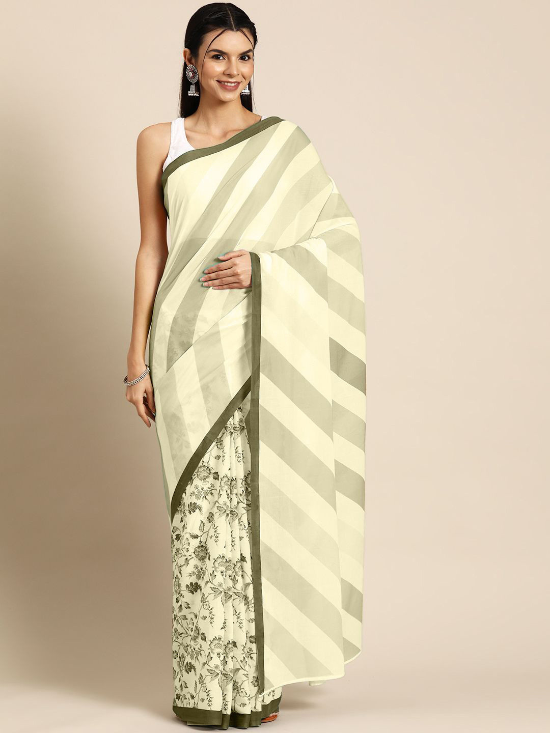 

BUTA BUTI Floral Pure Cotton Half and Half Saree, Yellow