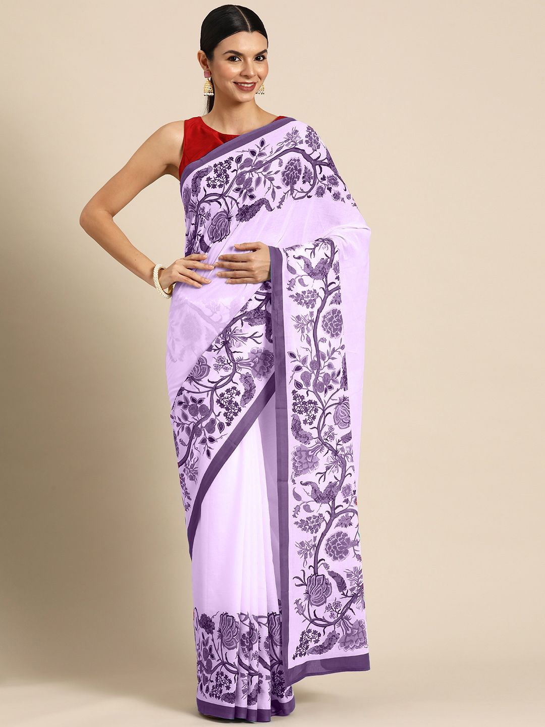 

BUTA BUTI Floral Pure Cotton Saree, Lavender