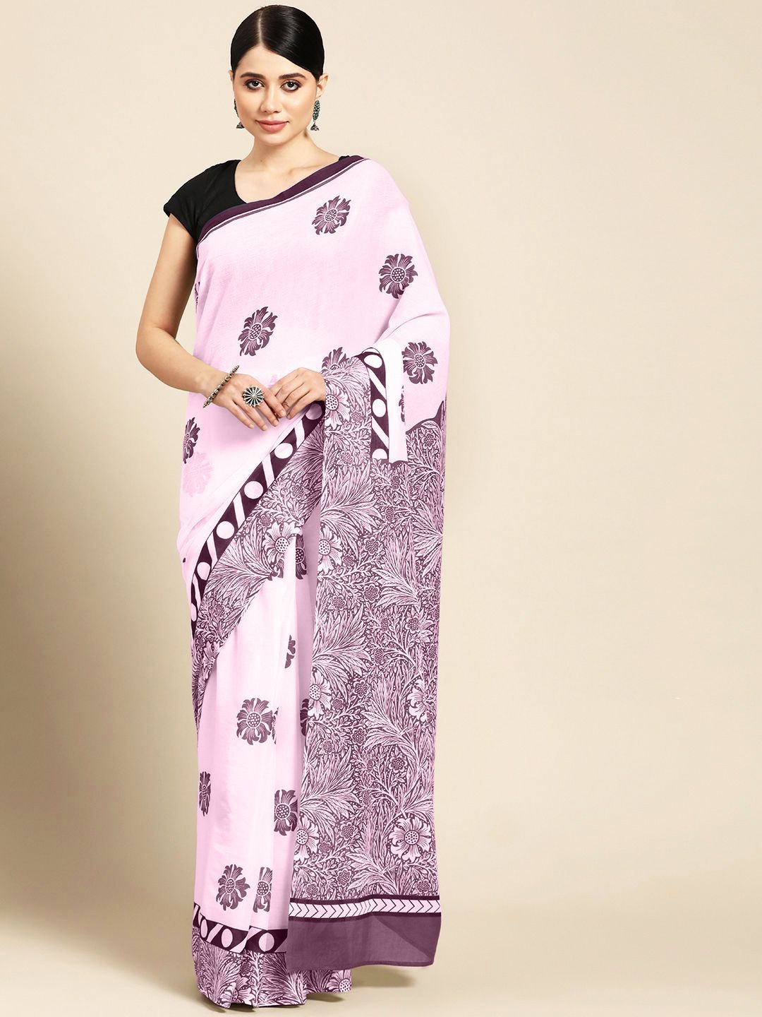 

BUTA BUTI Floral Printed Pure Cotton Saree, Pink