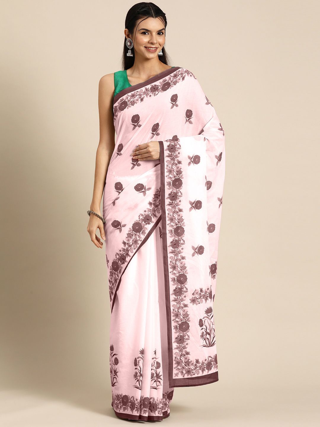 

BUTA BUTI Floral Printed Pure Cotton Saree, Mauve