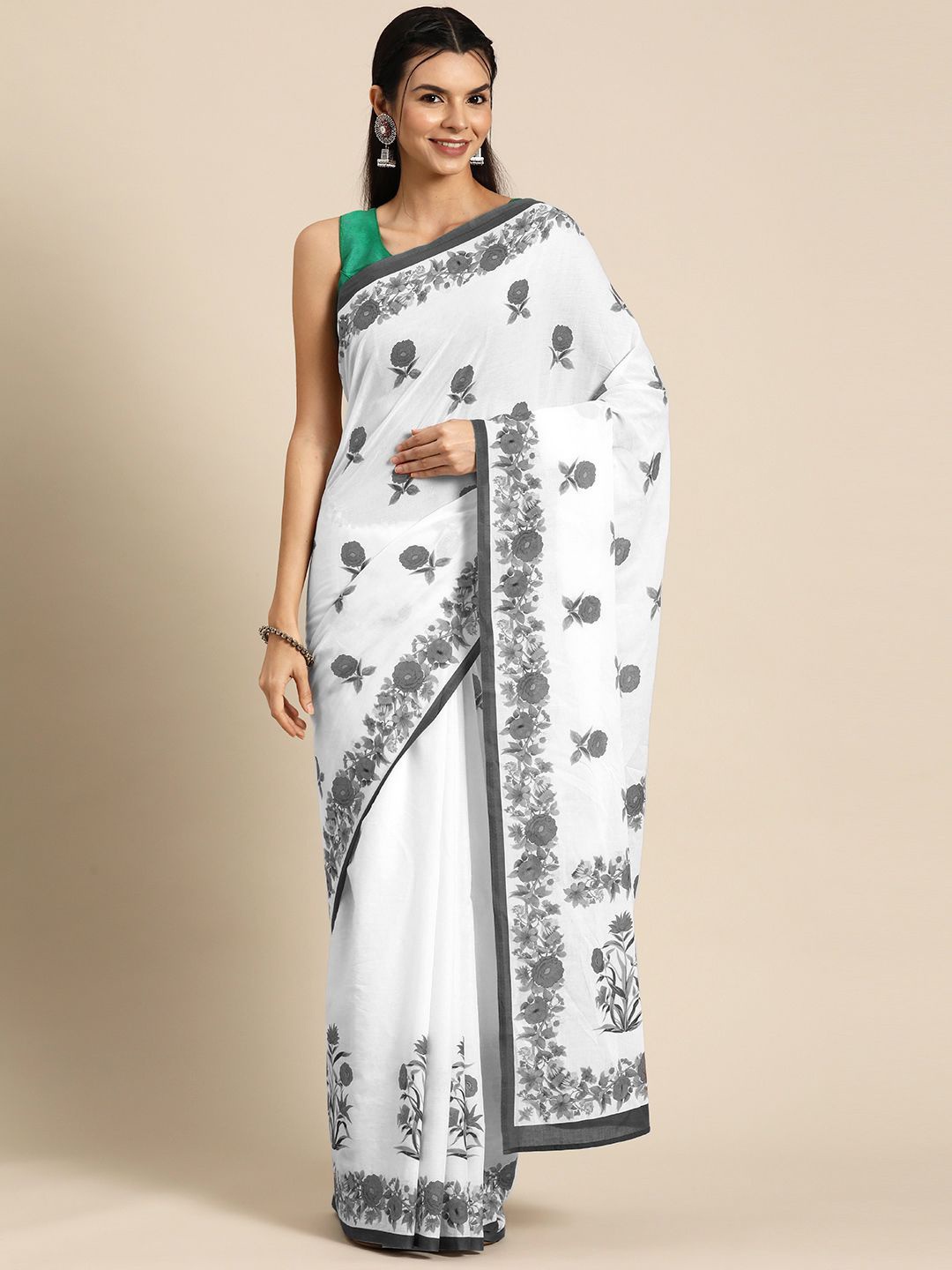 

BUTA BUTI Floral Pure Cotton Saree, Grey