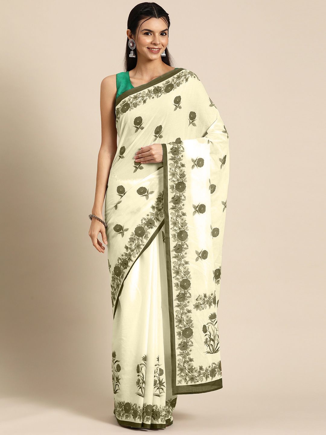 

BUTA BUTI Floral Pure Cotton Saree, Mustard