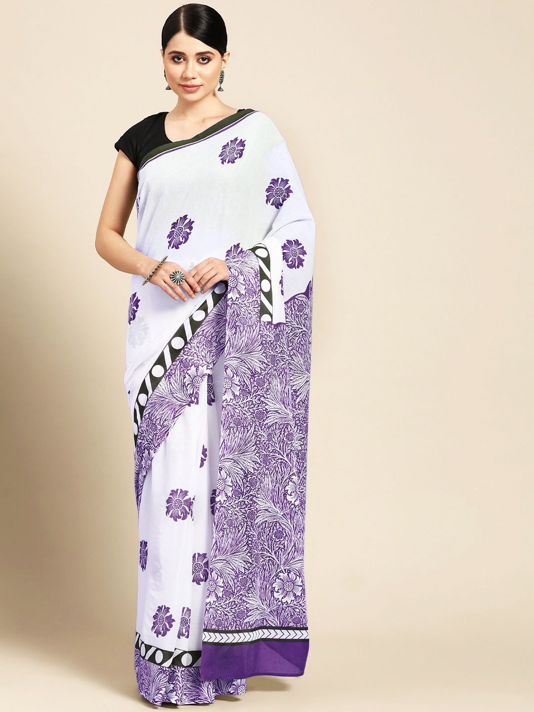 

BUTA BUTI Floral Pure Cotton Saree, Purple