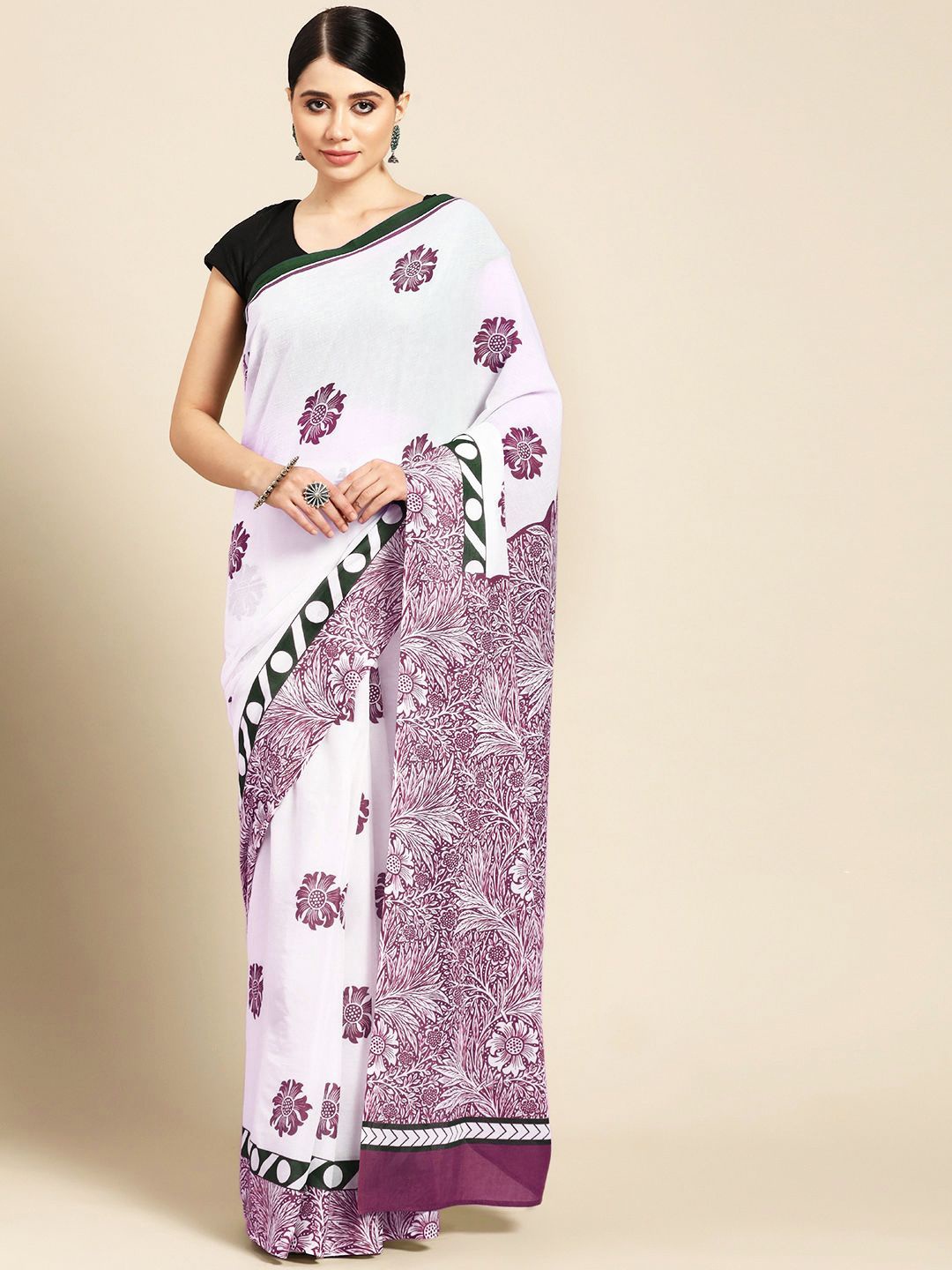 

BUTA BUTI Floral Pure Cotton Saree, Lavender