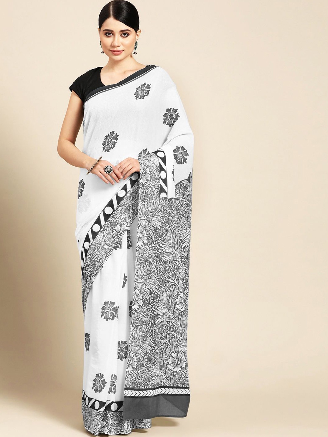 

BUTA BUTI Floral Pure Cotton Saree, Black
