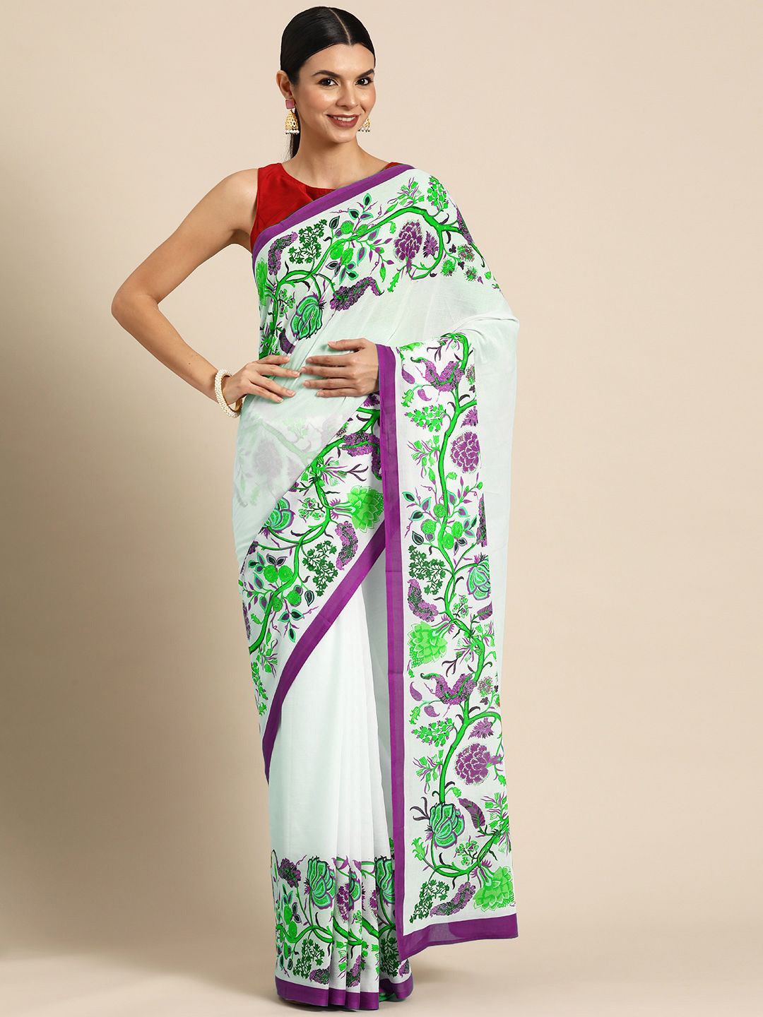 

BUTA BUTI Floral Printed Pure Cotton Saree, Lavender