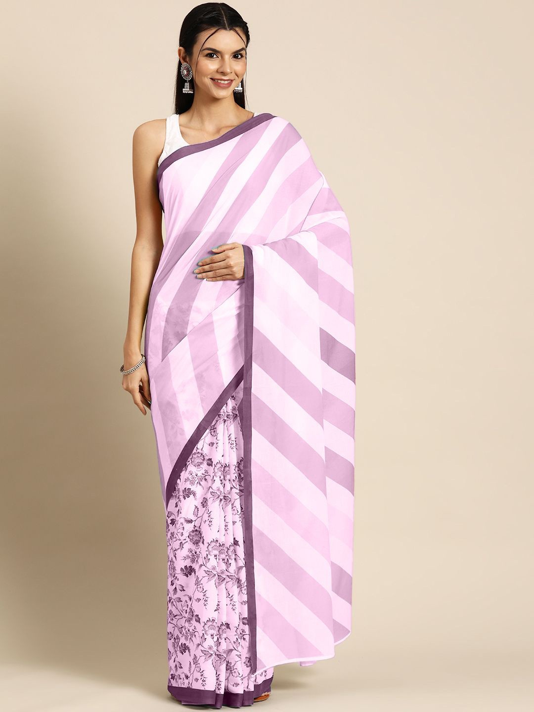 

BUTA BUTI Floral Printed Pure Cotton Saree, Pink