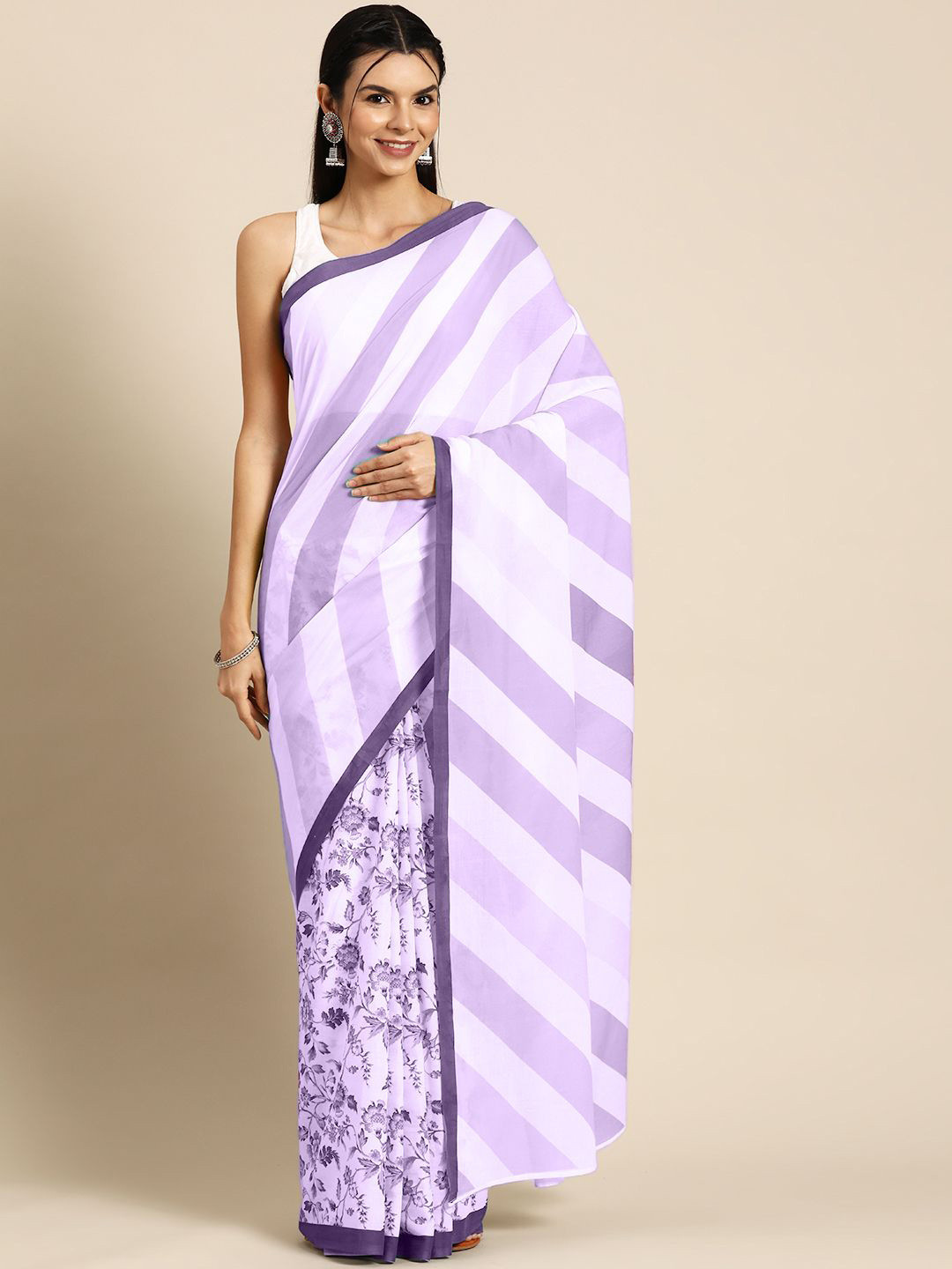 

BUTA BUTI Floral Pure Cotton Saree, Purple