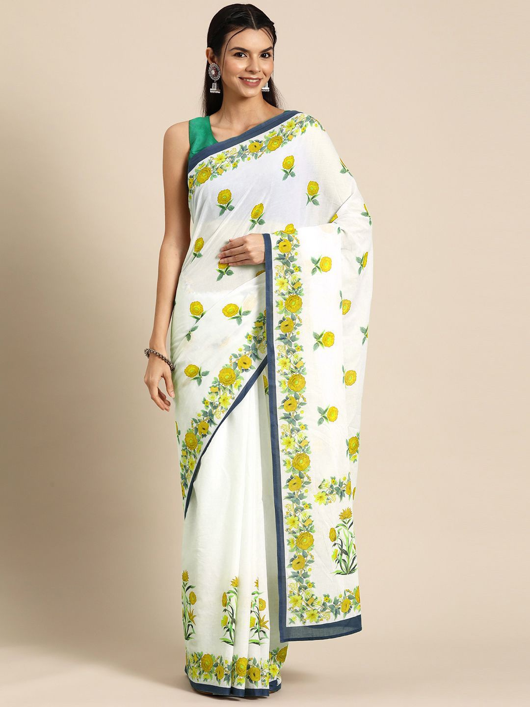 

BUTA BUTI Floral Pure Cotton Saree, Yellow
