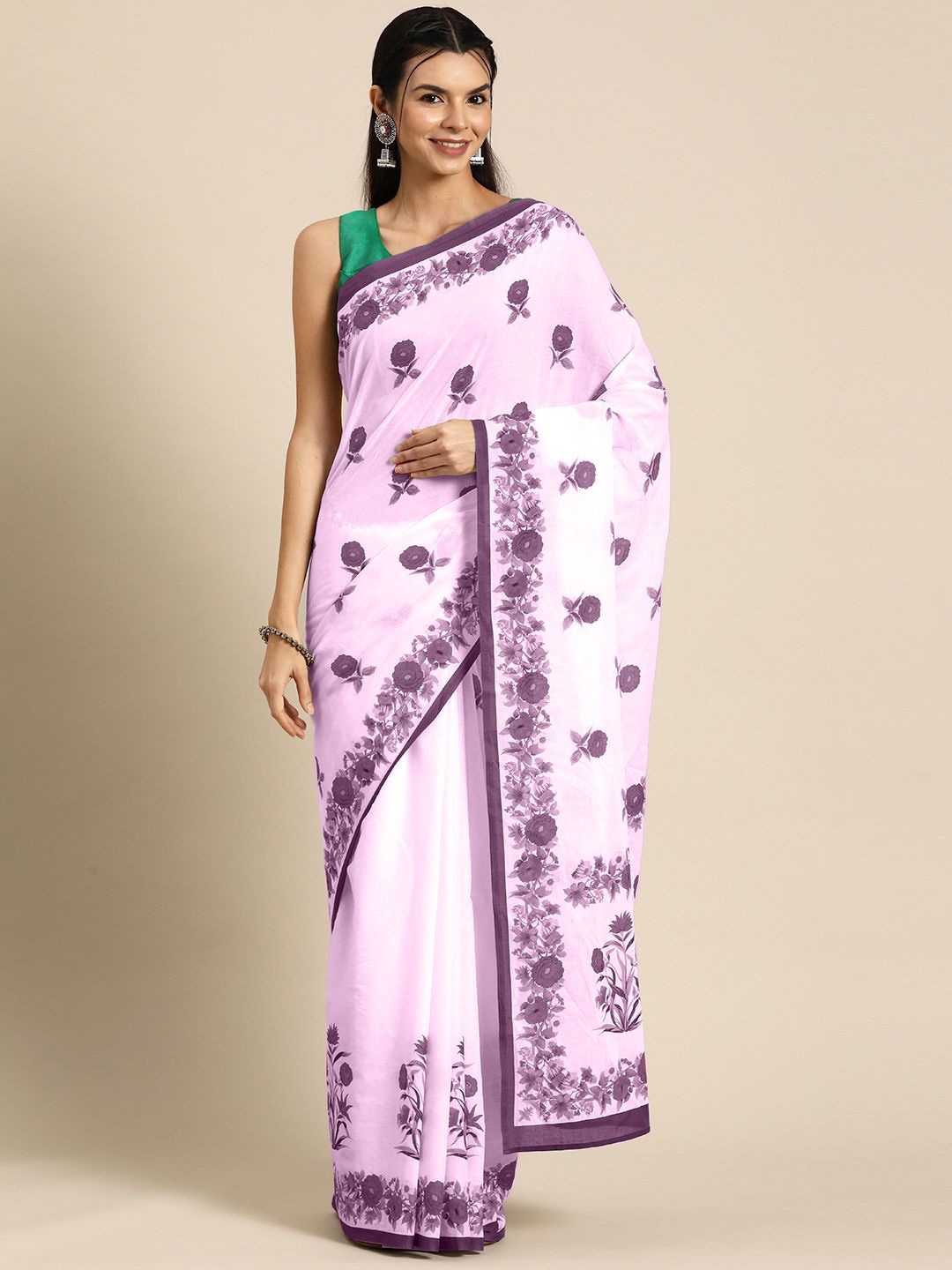 

BUTA BUTI Floral Pure Cotton Saree, Pink