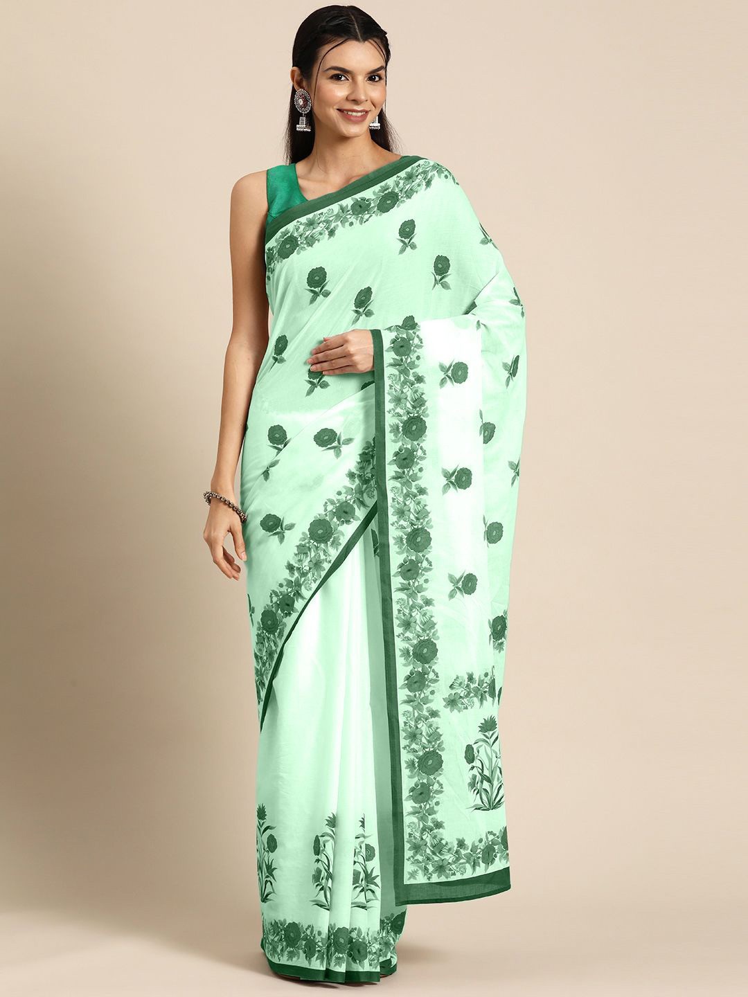 

BUTA BUTI Floral Pure Cotton Saree, Green