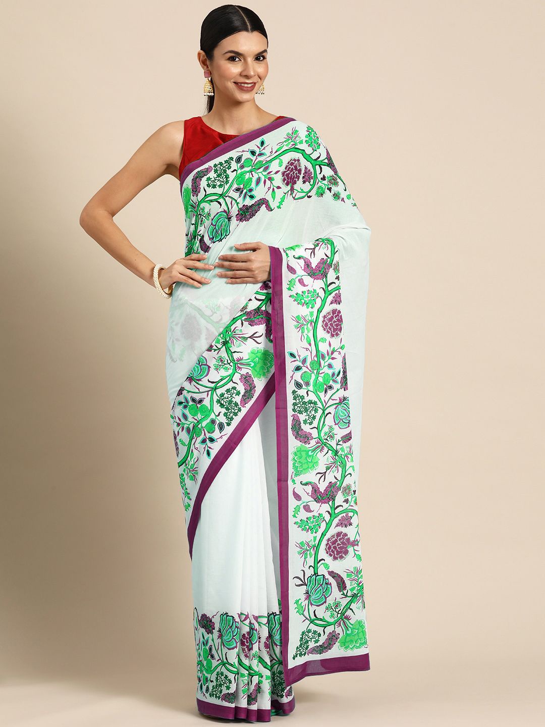 

BUTA BUTI Floral Printed Pure Cotton Saree, Maroon
