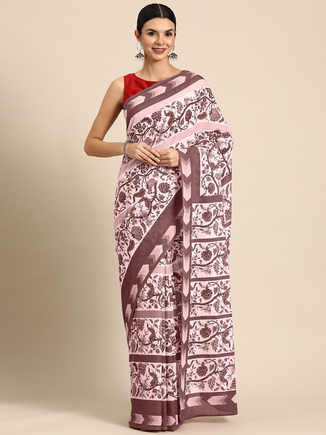 

BUTA BUTI Floral Pure Cotton Saree, Mauve
