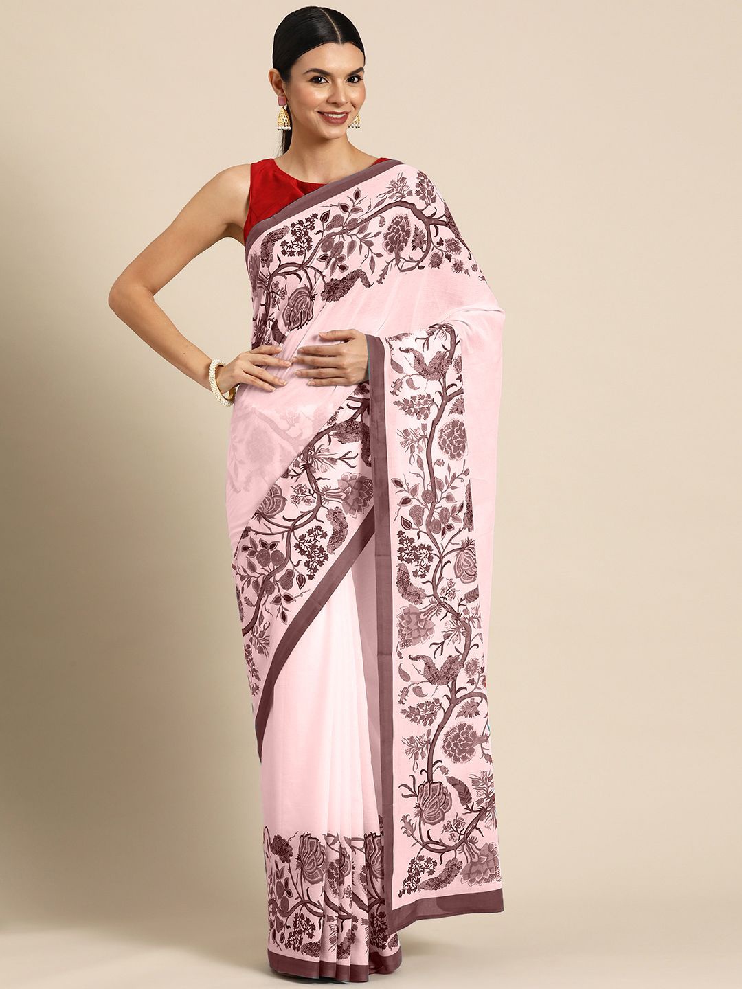 

BUTA BUTI Floral Pure Cotton Saree, Mauve