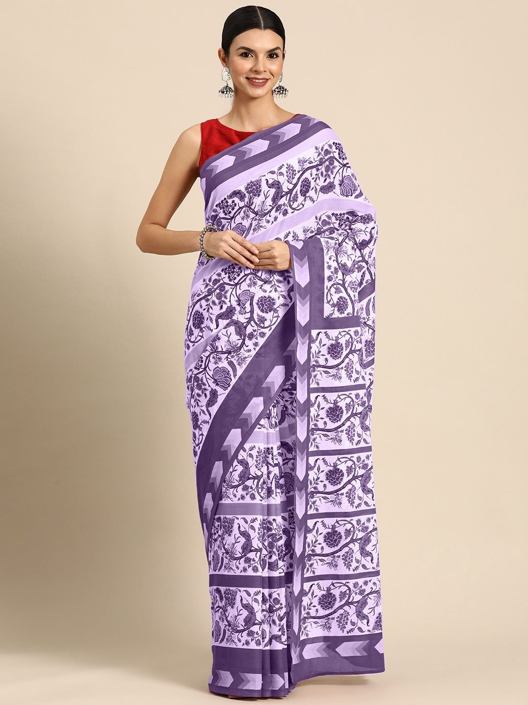 

BUTA BUTI Floral Pure Cotton Saree, Purple