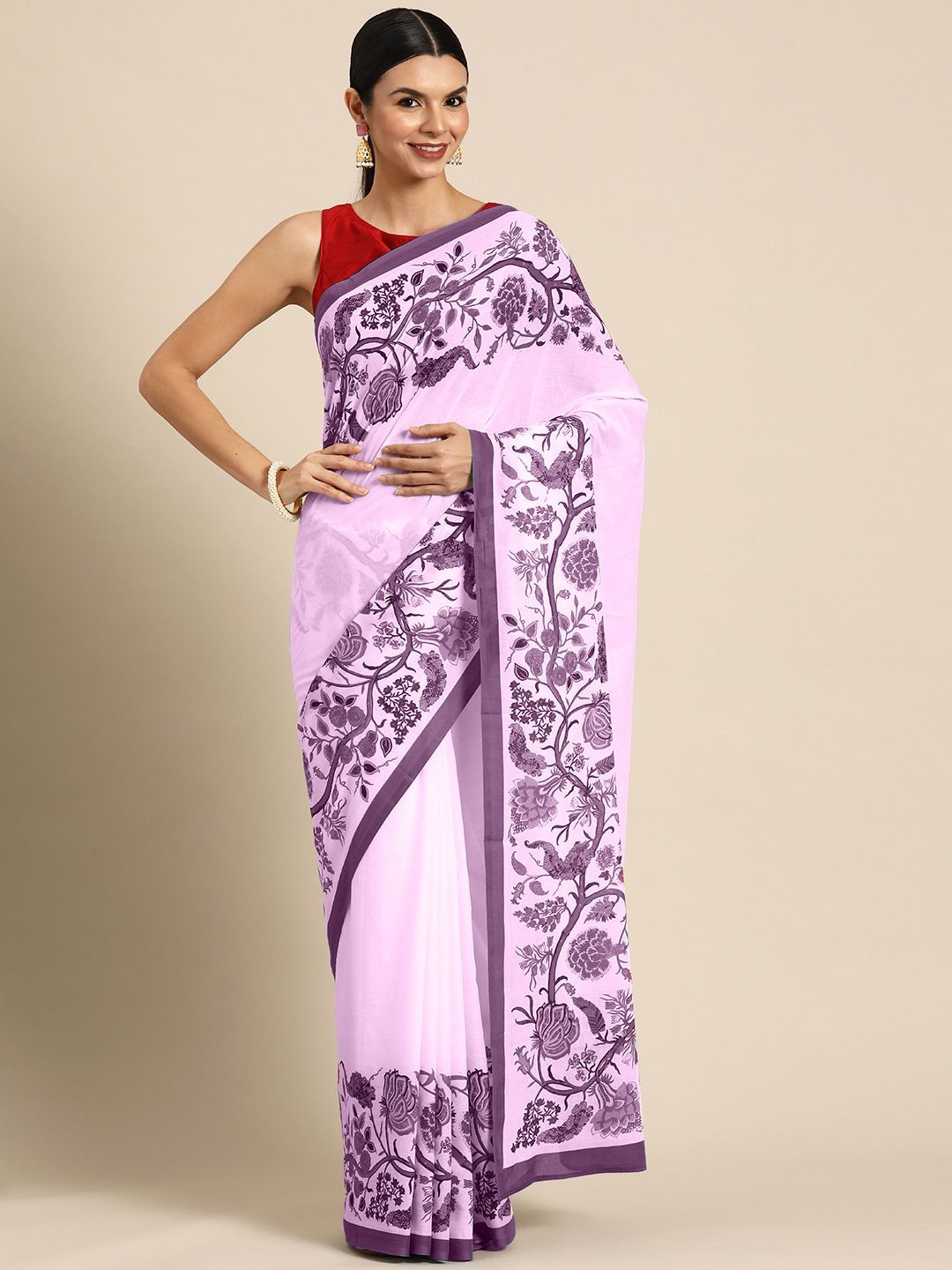

BUTA BUTI Floral Pure Cotton Saree, Pink