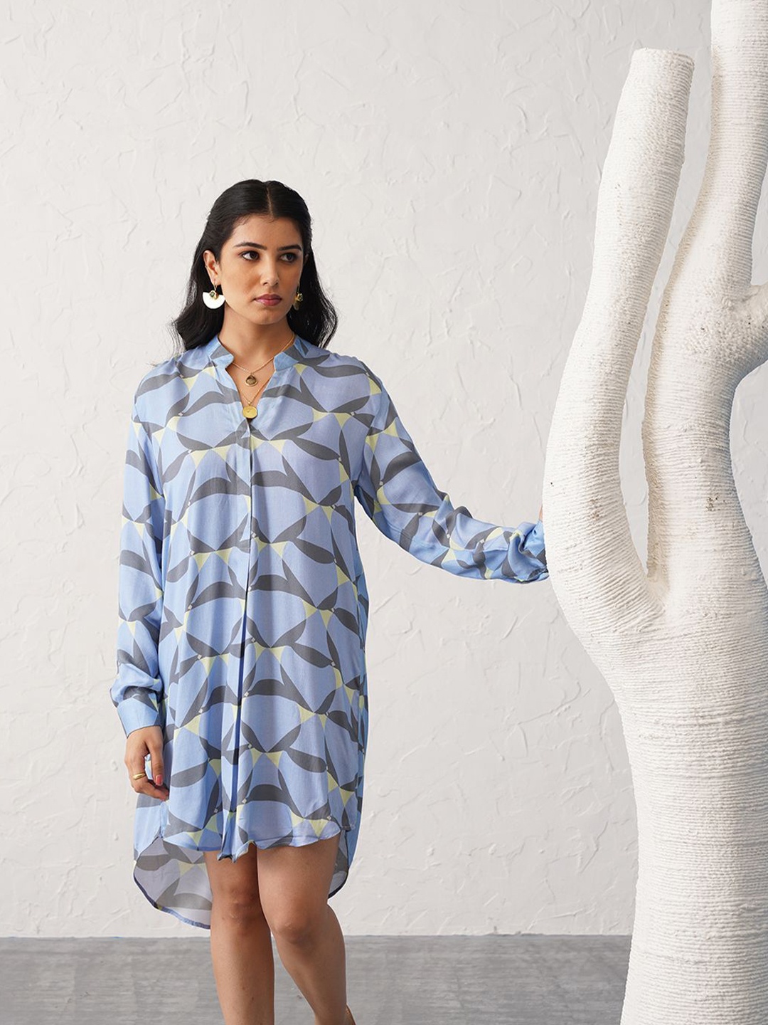 

SEVENDC Geometric High Low Shirt Dress, Blue