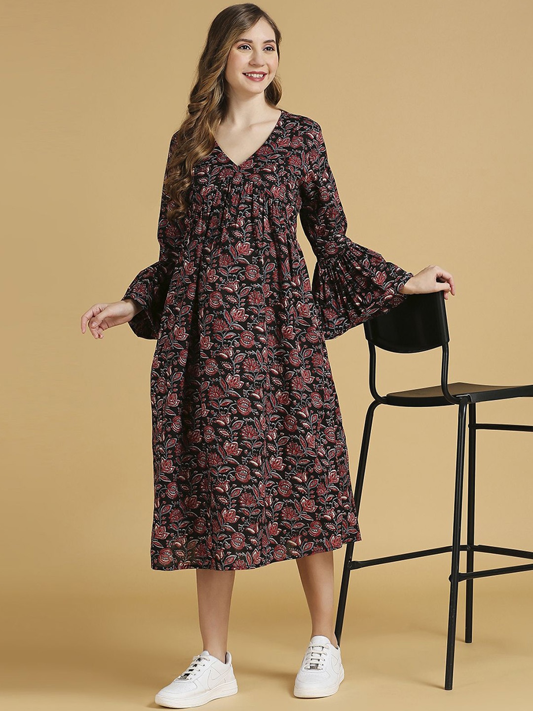 

MomToBe Printed Cotton Maternity Dress, Black