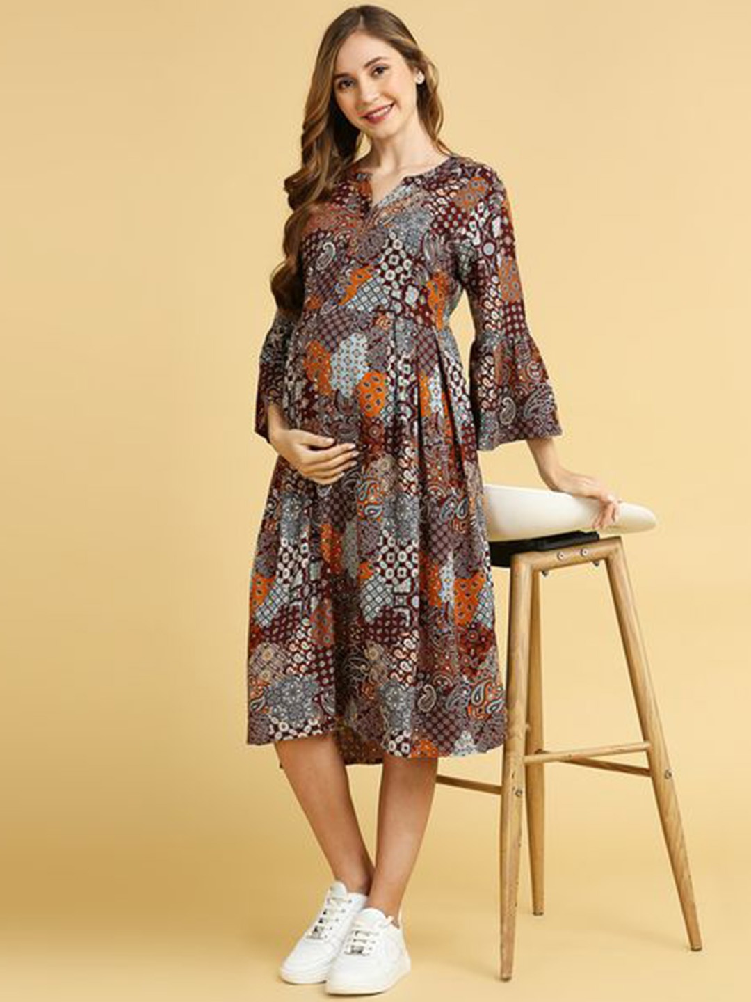 

MomToBe Printed Maternity Midi Dress, Brown