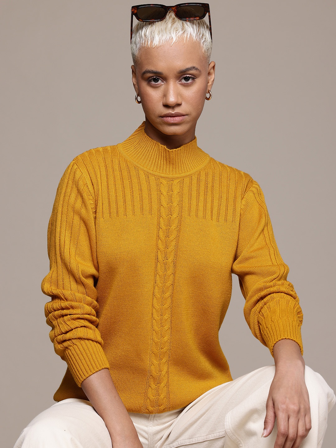 

Roadster Acrylic Cable Knit Pullover, Mustard