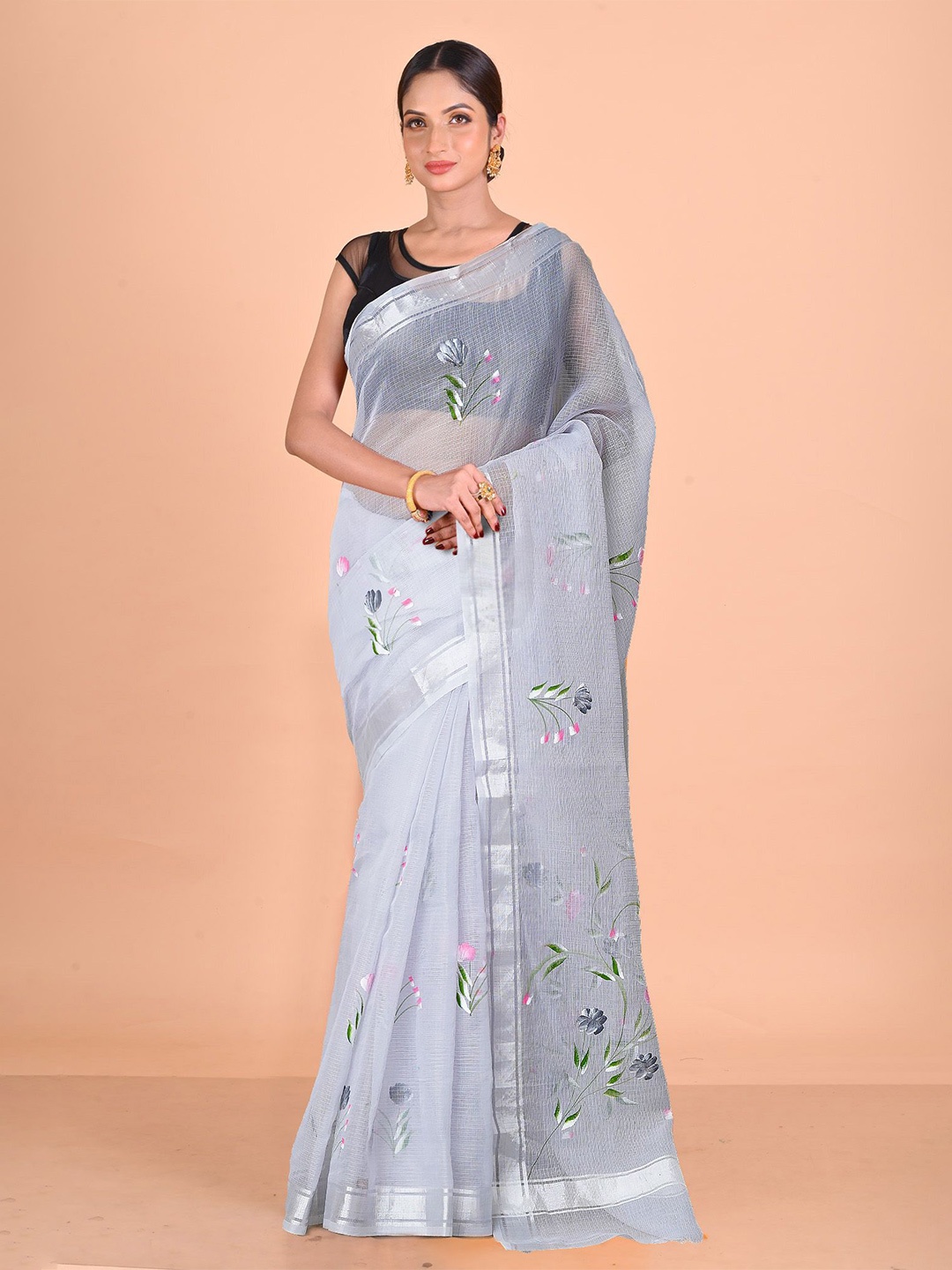 

Unnati Silks Floral Zari Kota Saree, Grey
