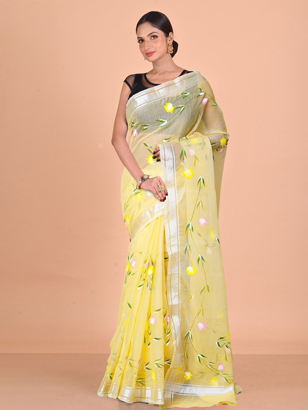 

Unnati Silks Floral Zari Kota Saree, Yellow